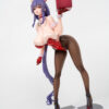 anime figure with purple hair holding red gift box, wearing red lingerie and black stockings